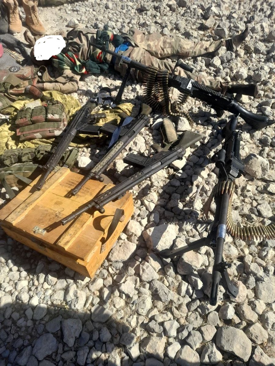 AlShabaab fighters display Turkish-made weapons, ammunition seized during a deadly battle against Somalia's Turkey-trained Gorgor troops in the outskirt of Dhusamareb town today. The militants claim to have killed 7 soldiers, injured 12 others and destroyed army vehicle